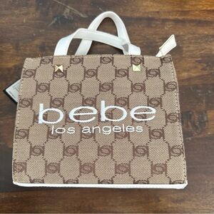 Bebe Mini Tan and White Logo Tote